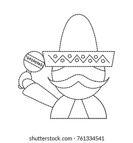 mexican man with maraca and hat traditional costume