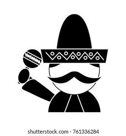 mexican man with maraca and hat traditional costume