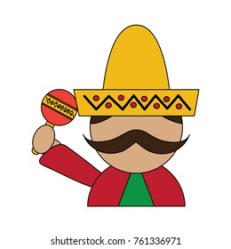 mexican man with maraca and hat traditional costume