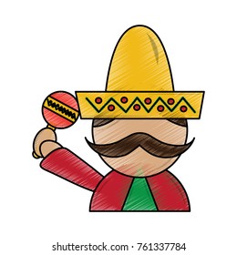 mexican man with maraca and hat traditional costume