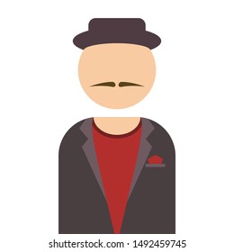 Mexican man with mustache and hat, character in casual costume, red T shirt and brown suit on white background