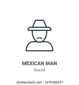 Mexican man outline vector icon. Thin line black mexican man icon, flat vector simple element illustration from editable social concept isolated stroke on white background