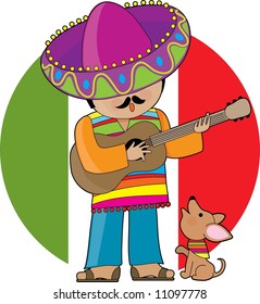 A Mexican man playing guitar and serenading his little chihuahua