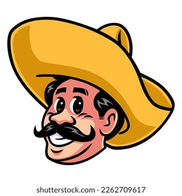 Mexican Man Smiling Cartoon Sombrero Mustache Mascot Vector