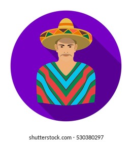 Mexican man in sombrero and poncho icon in flat style isolated on white background. Mexico country symbol stock vector illustration.