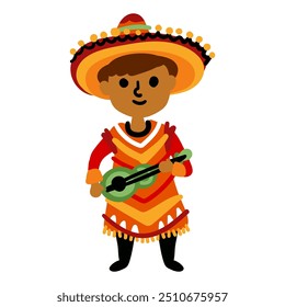 Homem mexicano em sombrero e poncho vetor ilustração design gráfico. Cinco de maio.