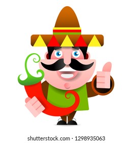 Mexican man in sombrero showing okay sign, Colorful drawing of Mexican man in traditional clothes. Vector illustration