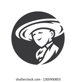 Mexican man in sombrero vector simple silhouette Illustration.