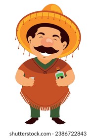 mexican man with tequila bottle vector isolated