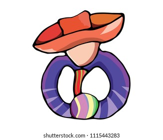 
Mexican man wearing a hat with a maraca. For fashionable design, ethnic decoration