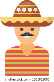 Mexican Man Wearing Sombrero Vector Color Icon Design, Charro or charra outfit concept, Mexican culture symbol on White background, Customs and Traditions Sign, Hispanic Man Avatar, cinco de Mayo