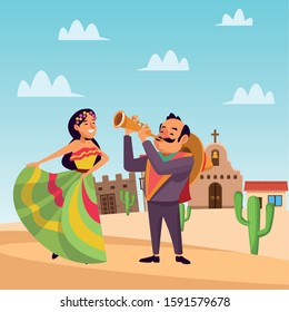 Mexican man and woman design, Mexico culture tourism landmark latin and party theme Vector illustration