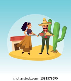 Mexican man and woman design, Mexico culture tourism landmark latin and party theme Vector illustration