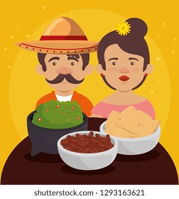 mexican man and woman with tradition food