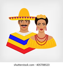 Mexican man and woman in traditional clothes. vector illustration - eps 8