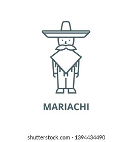 Mexican man,mariachi vector line icon, linear concept, outline sign, symbol