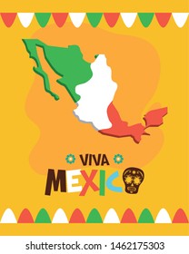 mexican map flag celebration viva mexico vector illustration
