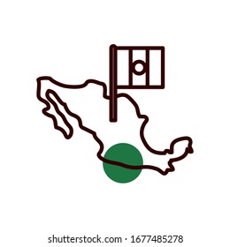 Mexican map with flag half line half color style icon design, Mexico culture tourism landmark latin and party theme Vector illustration