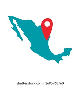 mexican map with pin location fill style icon vector illustration design