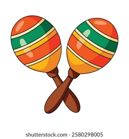 Mexican maraca icon. Traditional percussion instrument with vibrant design. Perfect for cultural, festive, or music themed illustrations. Vector illustration.