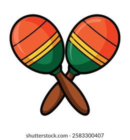 Mexican maraca icon. Traditional percussion instrument with vibrant design. Perfect for cultural, festive, or music themed illustrations. Vector illustration.