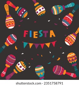 Mexican maracas. Banner traditional mexican celebration . Colorful maracas on a dark background.Vector illustration.