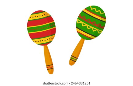 Mexican maracas, cute musical instrument, cartoon fiesta vector icon. Cinco de Mayo party, traditional carnival. Latin holiday set isolated on white background. Spanish celebration illustration