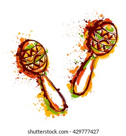 Mexican Maracas. Fiesta party. Hand drawn grunge style art. Vector illustration 