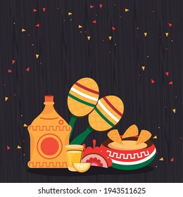 mexican maracas and food icons