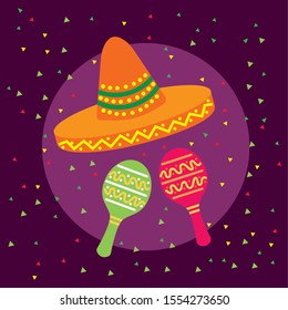 Mexican maracas and hat design, Mexico culture tourism landmark latin and party theme Vector illustration