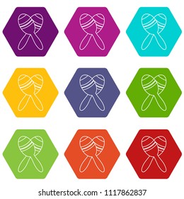 Mexican maracas icons 9 set coloful isolated on white for web