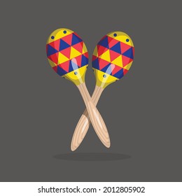 Mexican maracas. Isolated latin musical instrument. Realistic cartoon. Mexico music party. Yellow wooden shaker. Vector illustration