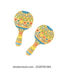 Mexican maracas musical instrument. Vector illustration of colorful maracas, isolated on a white background. Flat design style.