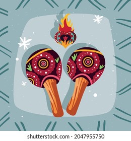 Mexican maracas on blue background