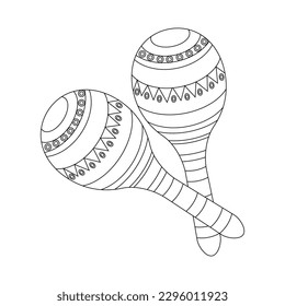 mexikanische Maracas mit Ornamenten. Nationales Symbol Mexikos. Illustration, Skizze zum Färben, Vektorgrafik	
