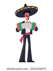 mariachi mexicana com acordeão isolado