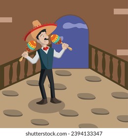 Mexican mariachi character playing maracas Cinco de mayo Vector illustration