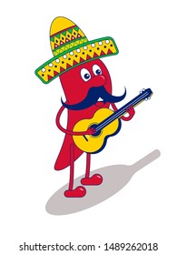 Mexican mariachi chilli pepper with yellow guitar