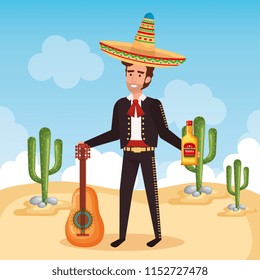 mexican mariachi with guitar character