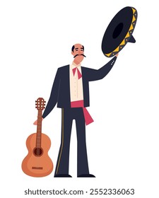 mexicano mariachi com guitarra isolada