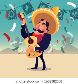 mexican mariachi with guitar, typical musical instrument vector illustration design