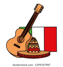 mexican mariachi hat with guitar and flag