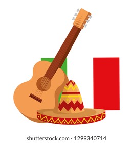 mexican mariachi hat with guitar and flag