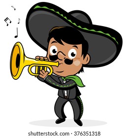 Mexican mariachi man playing the trumpet. Vector illustration