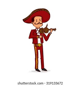 Mexican mariachi man playing the violin. Hand drawn cartoon vector illustration.