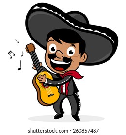 Mexikanischer Mariachi-Mann mit einem Sombrero, lächeln, singen und Gitarre spielen.