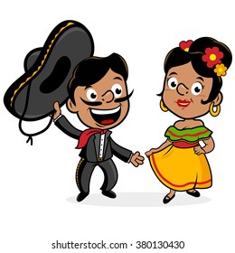 Mexican mariachi man and woman with a sombrero, and traditional clothing. Vector illustration