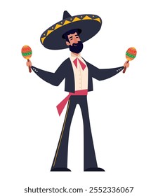 mexican mariachi with maracas isolated