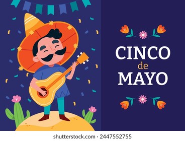 Mexican mariachi musician with guitar for Cinco de Mayo holiday.