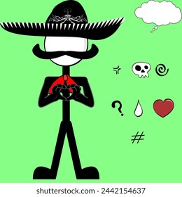 mexican mariachi pictogram cartoon love heart hand pack collection in vector format